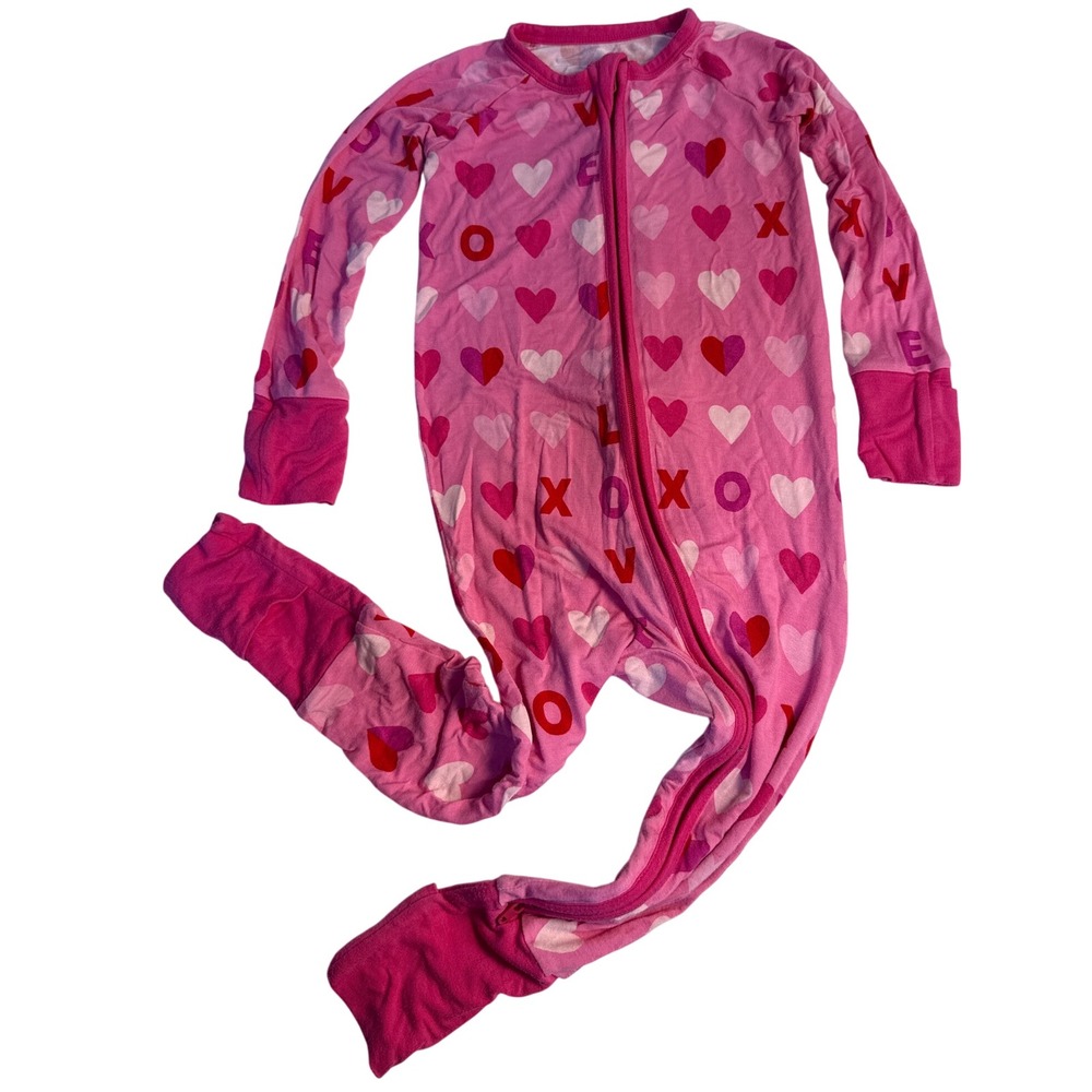 Little Sleepies Pink XOXO Valentines Zippy Pajamas Bamboo 12-18 month girls
